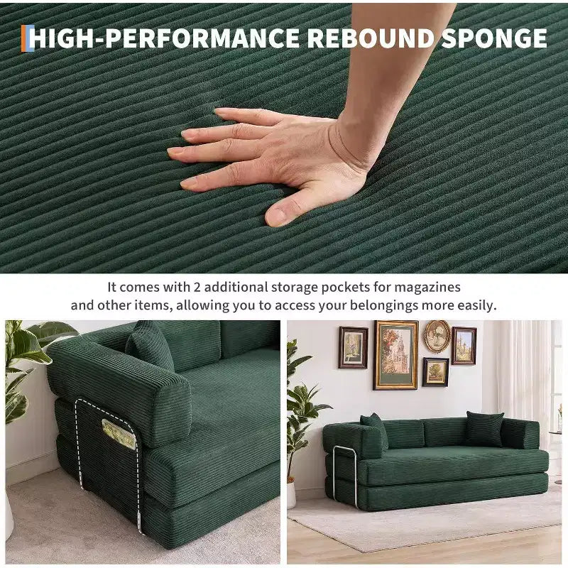 Rozkładana sofa 5 w 1, modułowa sofa do spania z sztruksu o szerokości 78.8 i solidnym stelażu, wielofunkcyjny futon do małych pomieszczeń, salonu i pokoju gościnnego