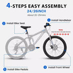 Okak 26IN mountainbike met schijfremmen, fiets voor volwassenen met 21 versnellingen, stevig frame en dubbele achtervering, voor fietsen op stadswegen