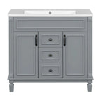 36'' Modern Bathroom Vanity with Top Sink and Mirror Cabinet,2 Doors and 2 Drawers