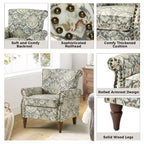 Araceli traditionele houten fauteuil met bloemenstof, hoge rugleuning met vleugels en siernagels| ART OF LIVING DESIGNS