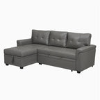 Canapé d’angle convertible et réversible avec lit escamotable, méridienne avec rangement dissimulé et pieds robustes