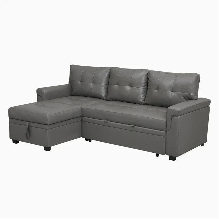 Canapé d’angle convertible et réversible avec lit escamotable, méridienne avec rangement dissimulé et pieds robustes