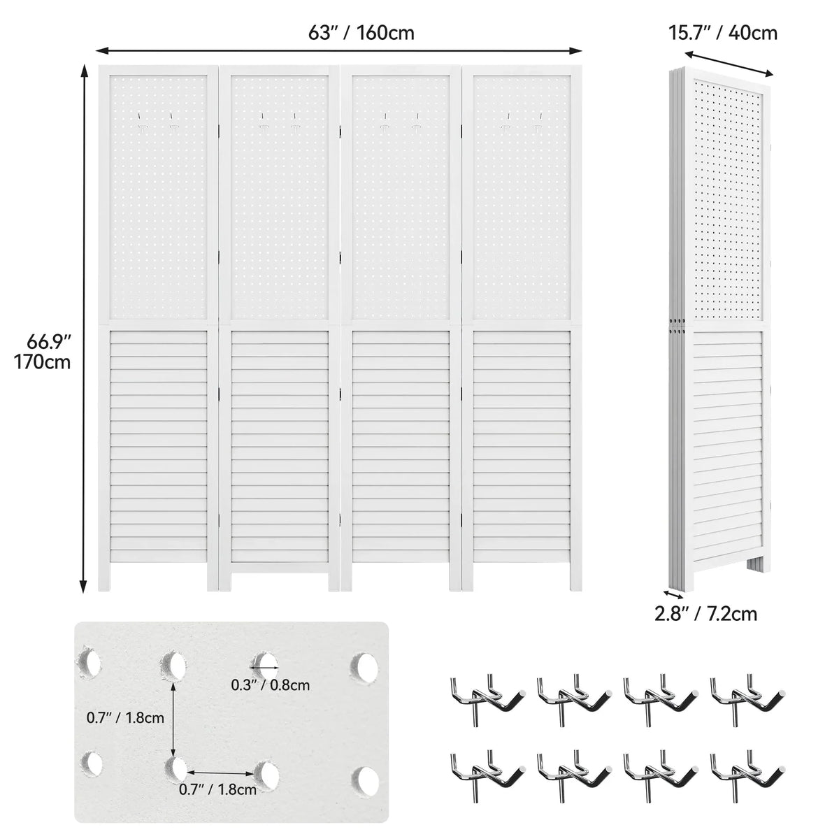 Paravent Moasis blanc en bois à 4 panneaux, 67