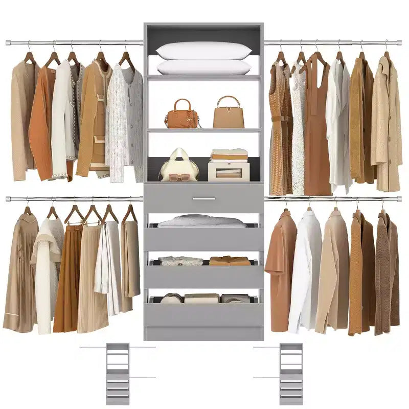 Besiost-Schrankorganisationssystem aus Holz, 4-9 Ft, mit 4 Schubladen, 4 Kleiderstangen und Regaltürmen