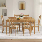 Zevemomo 7-delige eettafelset van massief hout met 6 gestoffeerde stoelen, ruimtebesparende eettafel met stoelen, voor de eetkamer of keuken, naturel houtkleur