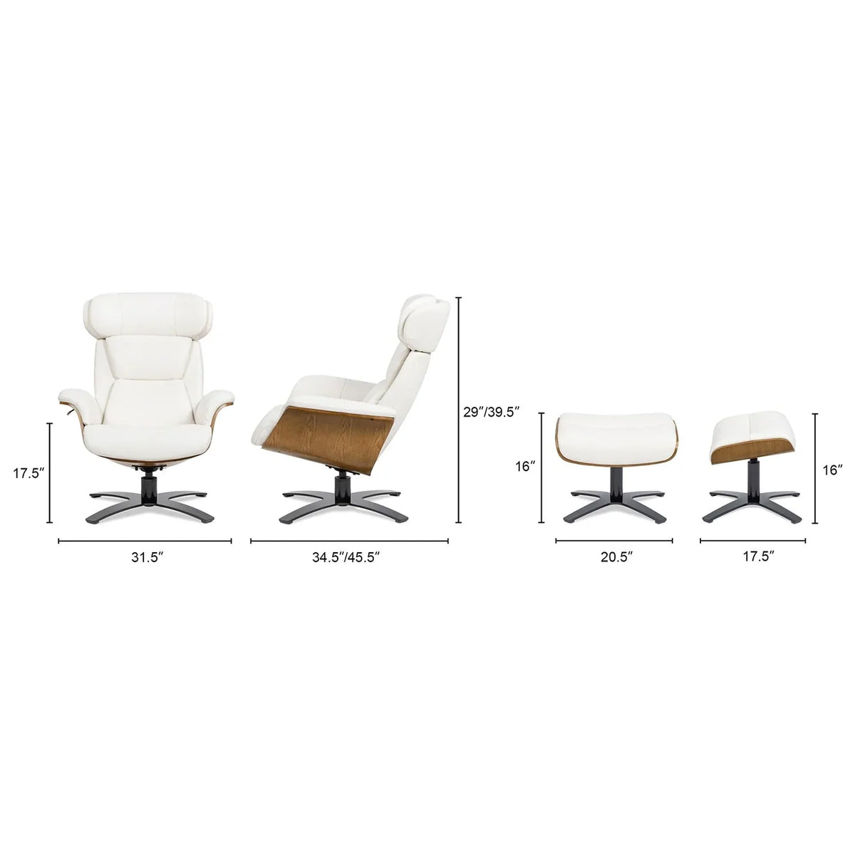 Jovan relaxfauteuil van echt leer van 31.5 met voetenbank