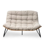 Dubbele papasan-loveseat met kussen, weerbestendig PE-rotan en metalen frame voor binnen en buiten