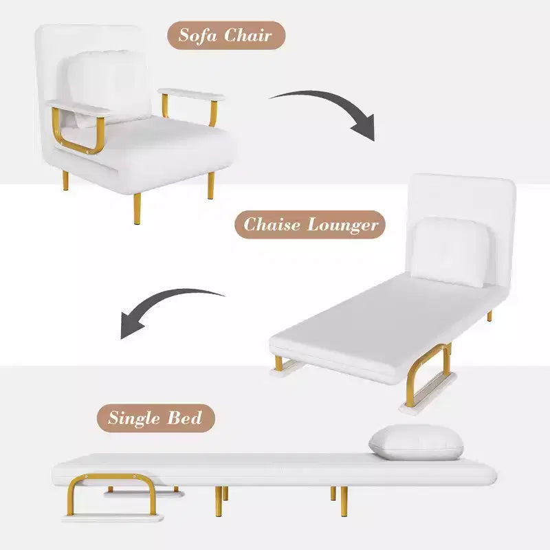 Klappbares Schlafsofa 3-in-1 mit umwandelbarem Sessel - 5-fach verstellbare Rückenlehne mit Kissen, platzsparender Schlafsessel für Wohnzimmer, Schlafzimmer und Büro (Weiß)