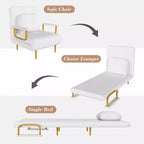 Klappbares Schlafsofa 3-in-1 mit umwandelbarem Sessel - 5-fach verstellbare Rückenlehne mit Kissen, platzsparender Schlafsessel für Wohnzimmer, Schlafzimmer und Büro (Weiß)