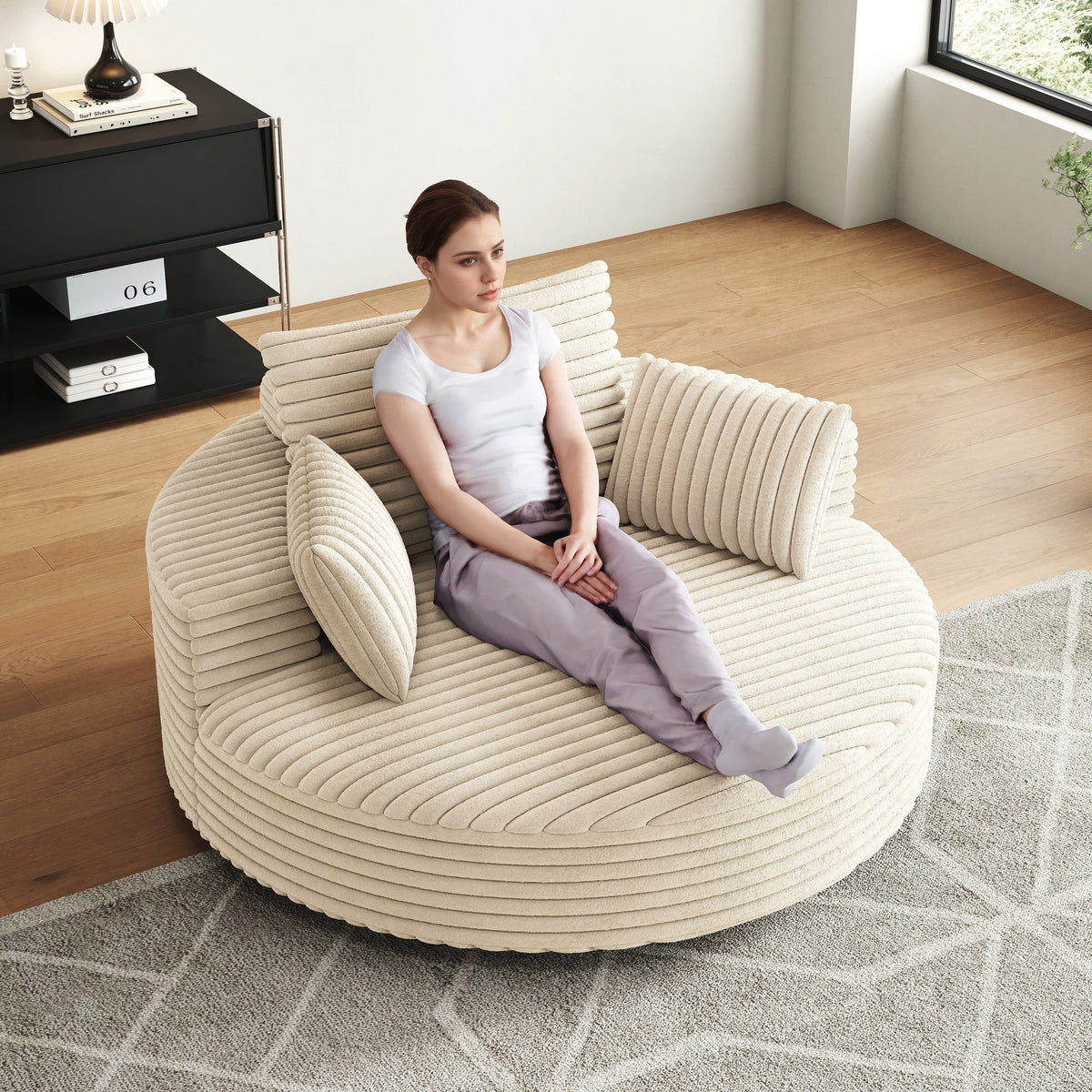Draaifauteuil voor één persoon van corduroy, chenille en schuim