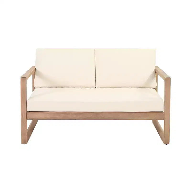 Gartenmöbelset aus Akazienholz, Outdoor-Sitzgruppe mit Couchtisch und weichen Kissen für Garten, Veranda und Balkon, Beige - Merax