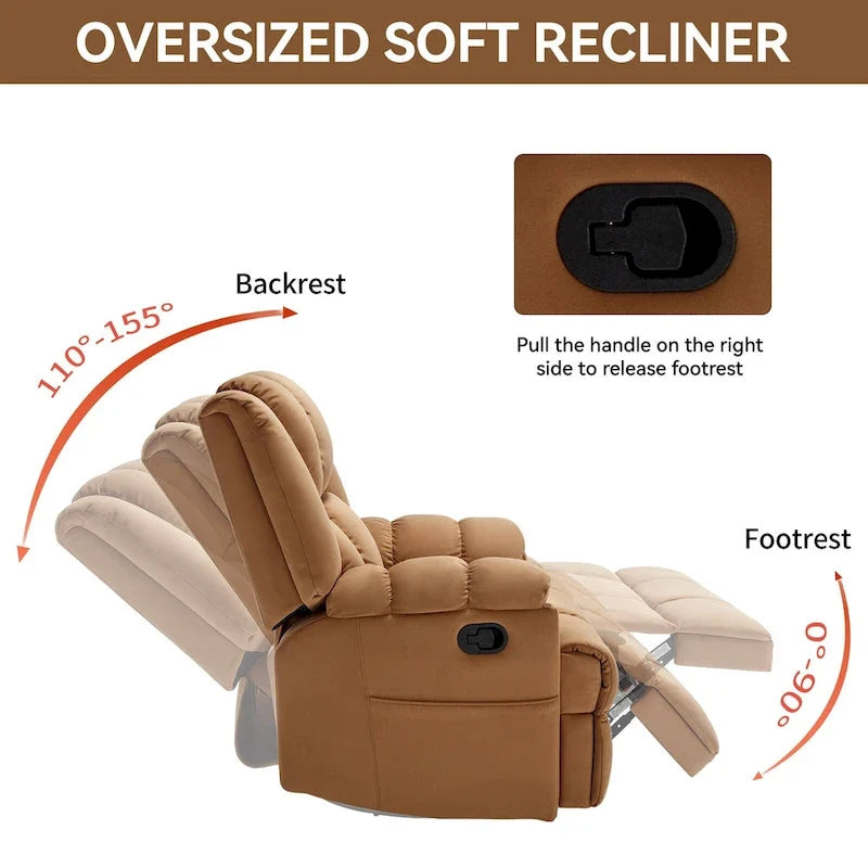 Fauteuil inclinable manuel vert surdimensionné avec fonction pivotante et à bascule, revêtement en tissu