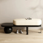 Modern Wooden Beige Upholstered Short Bench