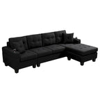 Wohnlandschaft mit L-förmiger Chaiselongue und Getränkehalter