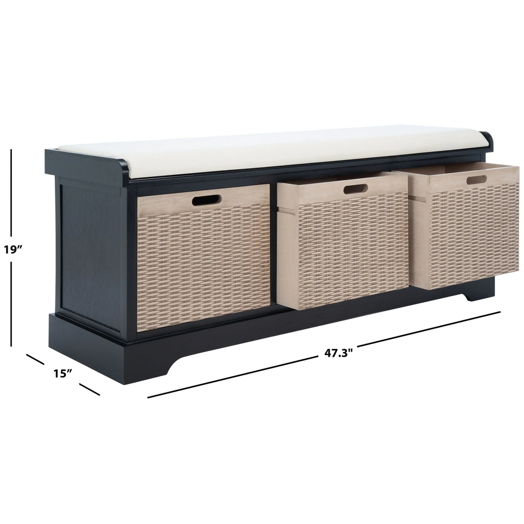 Banc de rangement SAFAVIEH Fiorello avec coussin et 3 tiroirs - 47.3 W x 15 L x 19 H - 47Wx15Dx19H