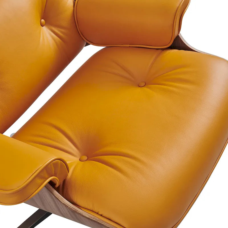 Moderne leren loungestoel met armleuningen, mid-century-stijl