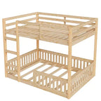 Full over Full Wooden Bunk Bed with Ladder and Guardrails, Low Floor Full Size Bunk Beds with Slats Support