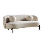 Gebogen driezitsbank met bolvormige kussens, beige linnenmix