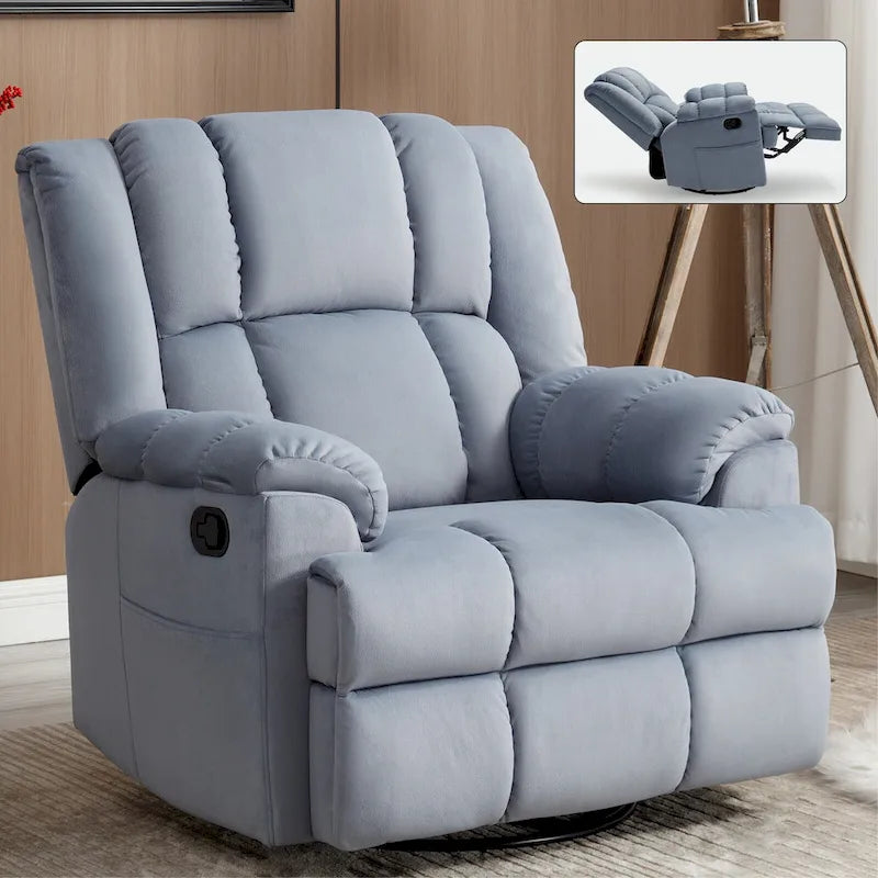 Fauteuil inclinable manuel vert surdimensionné avec fonction pivotante et à bascule, revêtement en tissu