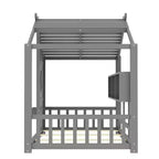 Eenpersoons-/tweepersoonsbed in huisvorm met platformbedframe, peuterbed op de vloer, Montessori-bed voor kinderen, speelhuisbed met opbergplank - ModernLuxe