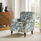 Araceli traditionele houten fauteuil met bloemenstof, hoge rugleuning met vleugels en siernagels| ART OF LIVING DESIGNS