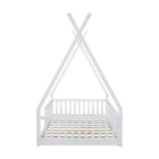 Floor Bed for Kids, Twin Size Tent Beds, Montessori Floor Bed with Slats and Fence Rails, Wood House Bed Frame for Boys Girls