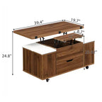 Multifunktionaler moderner Couchtisch mit Hubplatte und verstecktem Stauraum, 4 Hockern und Rollen, perfekt für moderne Wohnräume
