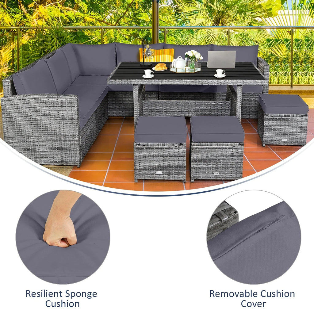 Costway 7-delige diningset van rotan voor het terras, modulaire bank, sofa en voetenbank - bekijk de details