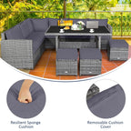 Costway 7-delige diningset van rotan voor het terras, modulaire bank, sofa en voetenbank - bekijk de details