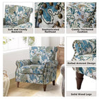 Araceli traditionele houten fauteuil met bloemenstof, hoge rugleuning met vleugels en siernagels| ART OF LIVING DESIGNS