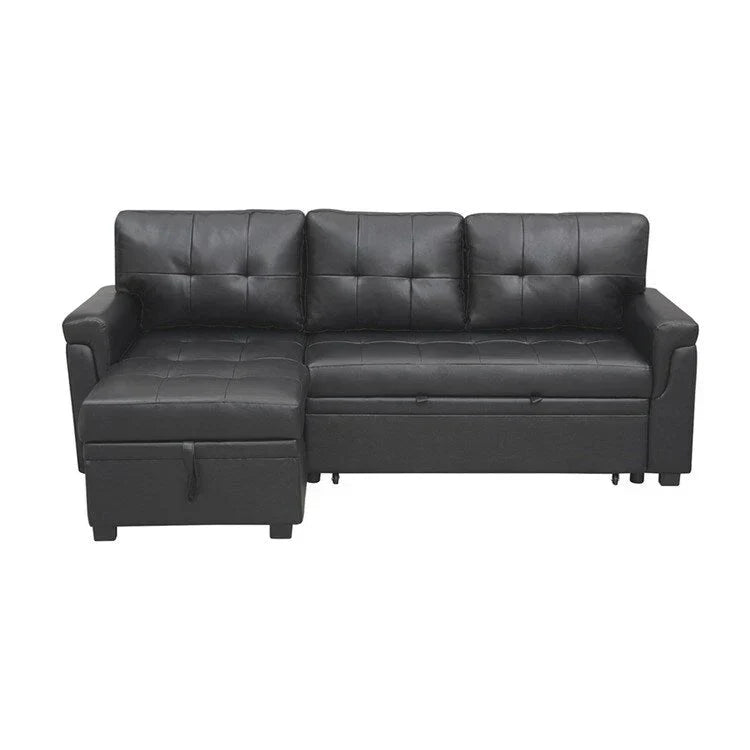 Canapé d’angle convertible et réversible avec lit escamotable, méridienne avec rangement dissimulé et pieds robustes