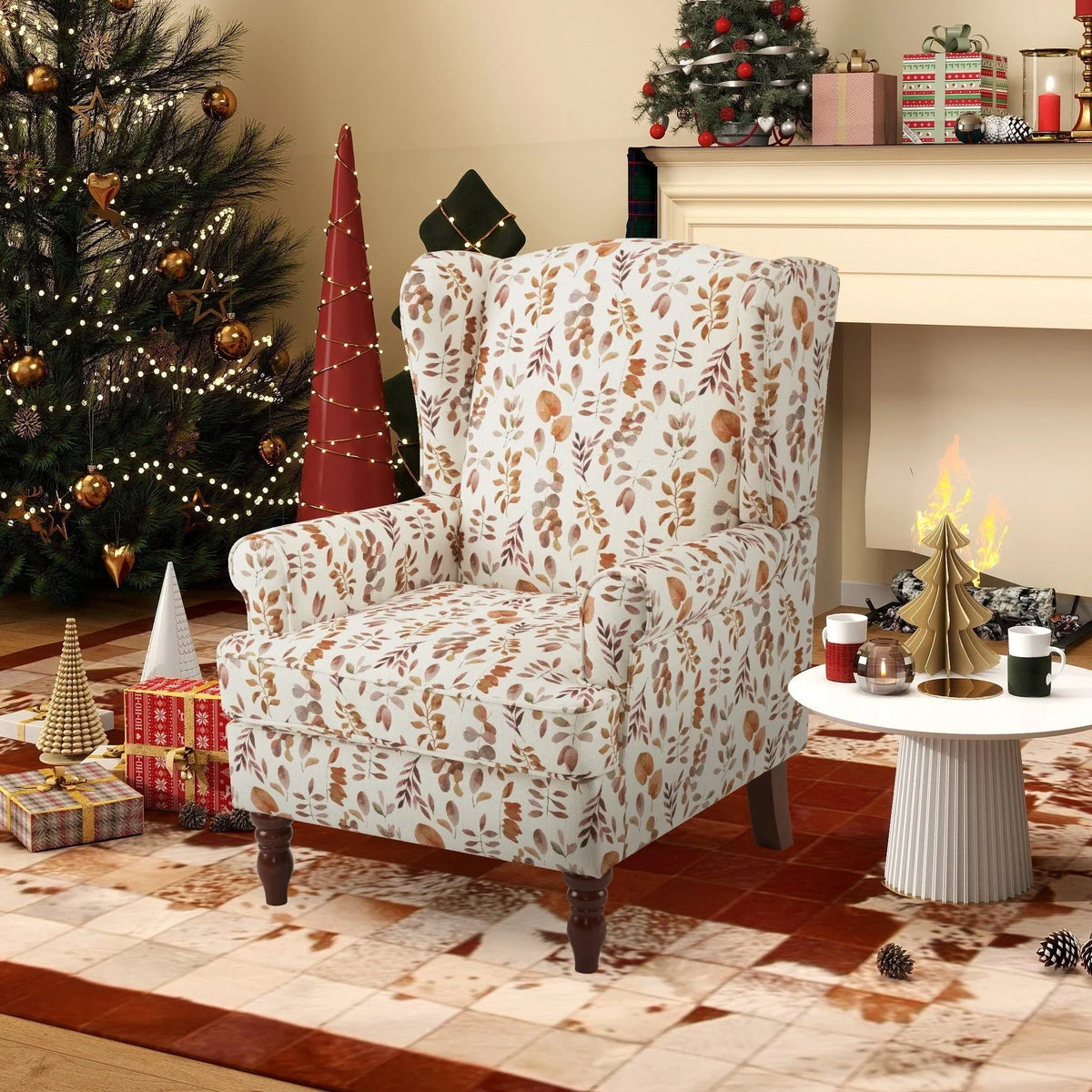 Erommy moderne fauteuil, fauteuil met hoge rugleuning, gestoffeerde eenzitsbank met knopen en houten poten voor de woonkamer
