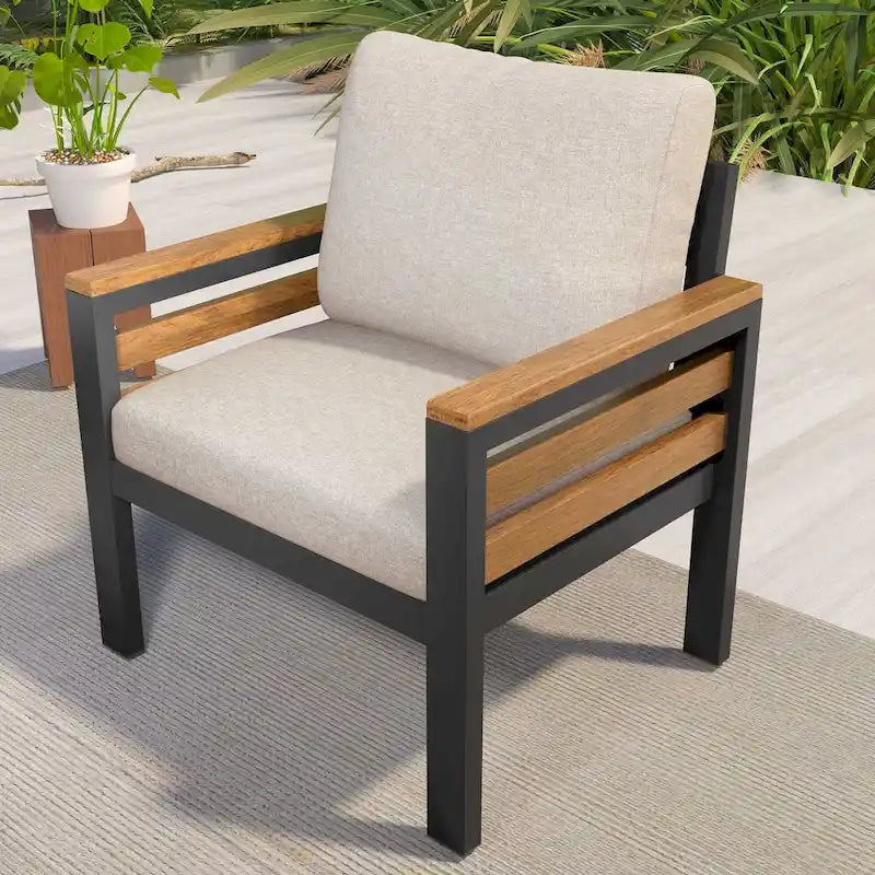 4-delige loungeset voor buiten voor 5 personen met salontafel van massief hout en afneembare kussens