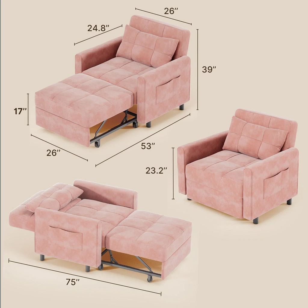 Canapé-lit convertible 3 en 1 avec réglage ajustable, fauteuil-canapé avec lit escamotable, lit pliant convertible pour le salon