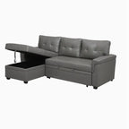 Canapé d’angle convertible et réversible avec lit escamotable, méridienne avec rangement dissimulé et pieds robustes