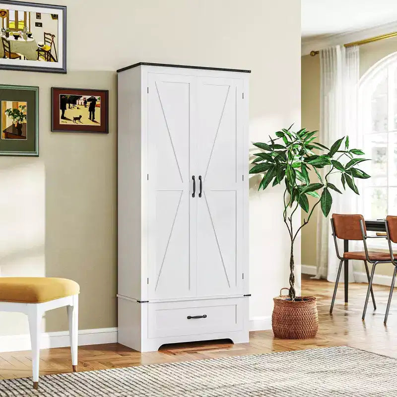 Armoire garde-manger de style champêtre HOMCOM 72 avec portes de grange, grand meuble de rangement pour la cuisine avec étagères réglables et tiroir