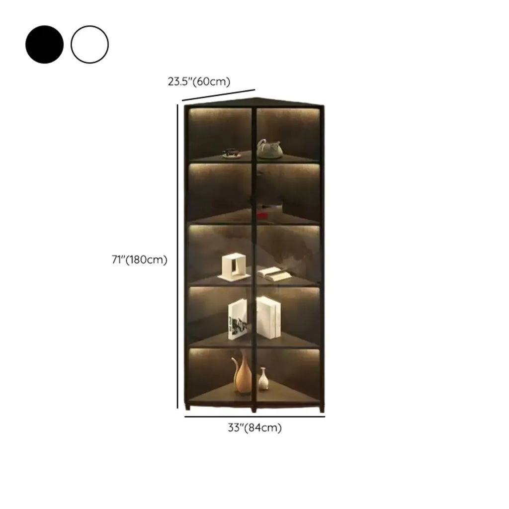 Vitrine d'angle moderne en métal et bois gris avec porte vitrée