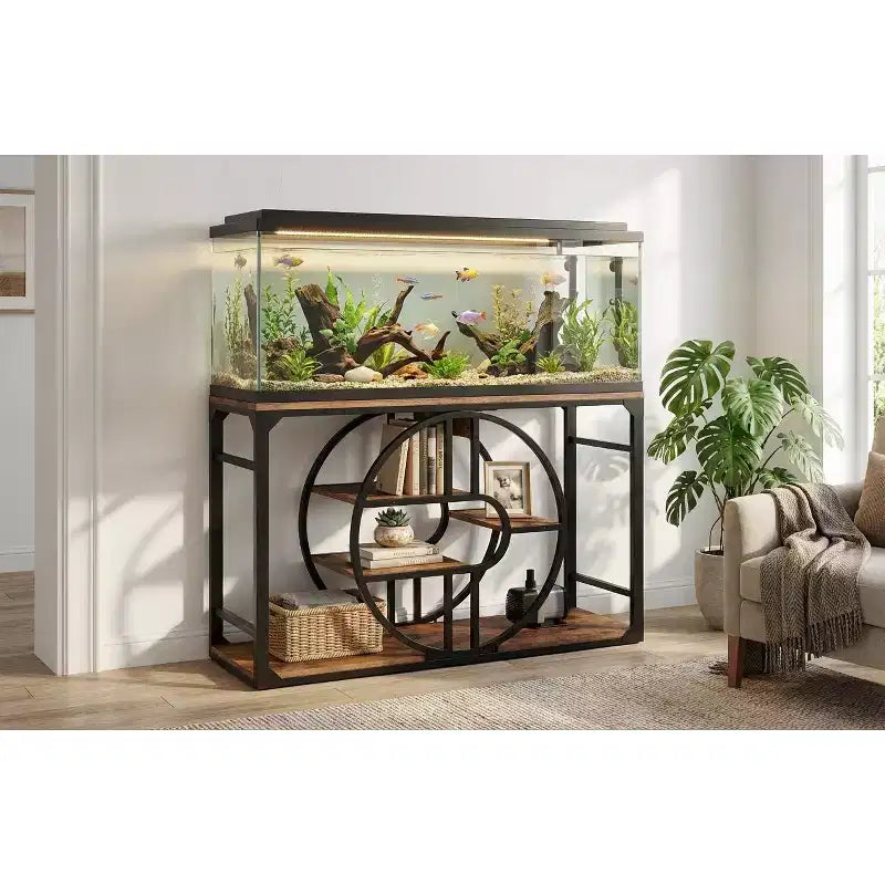 Aquarienunterschrank aus Metall für 55-75 Gallonen, robuster Fischbeckenständer mit Stauraumschrank, mehrstufiger Aquarienständer mit verstärkten Beinen, geeignet
