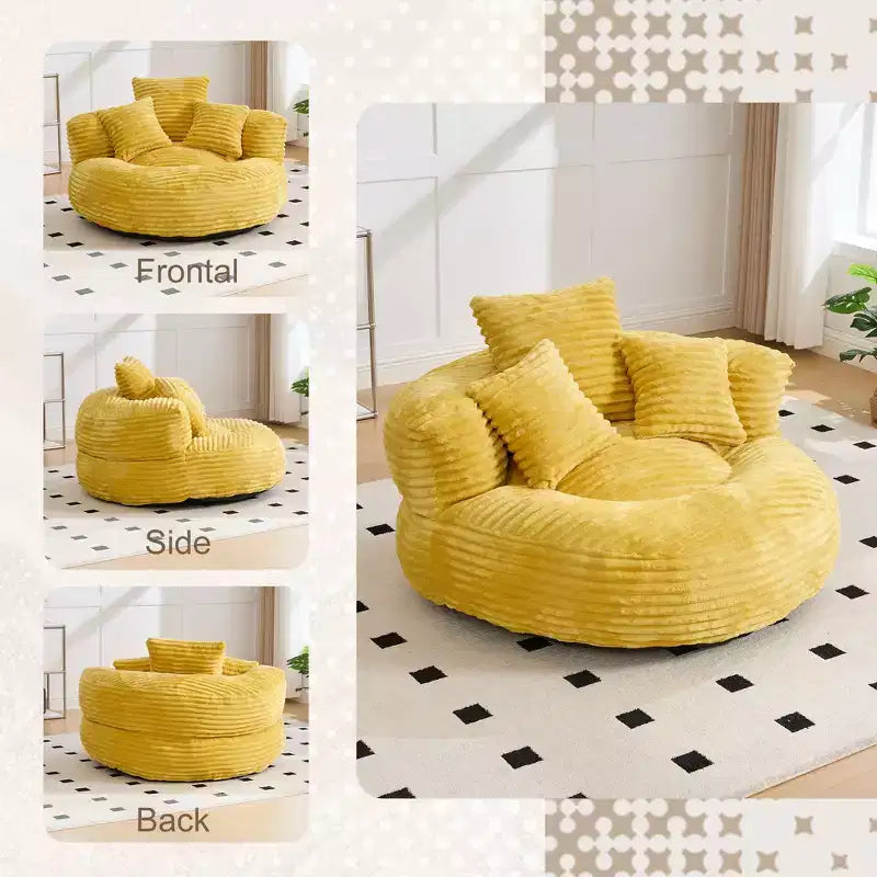 Sofa typu bean bag dla dorosłych i dzieci, duży fotel typu bean bag z sztruksu, 3 poduszkami i podłokietnikami do salonu lub sypialni