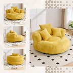 Sofa typu bean bag dla dorosłych i dzieci, duży fotel typu bean bag z sztruksu, 3 poduszkami i podłokietnikami do salonu lub sypialni