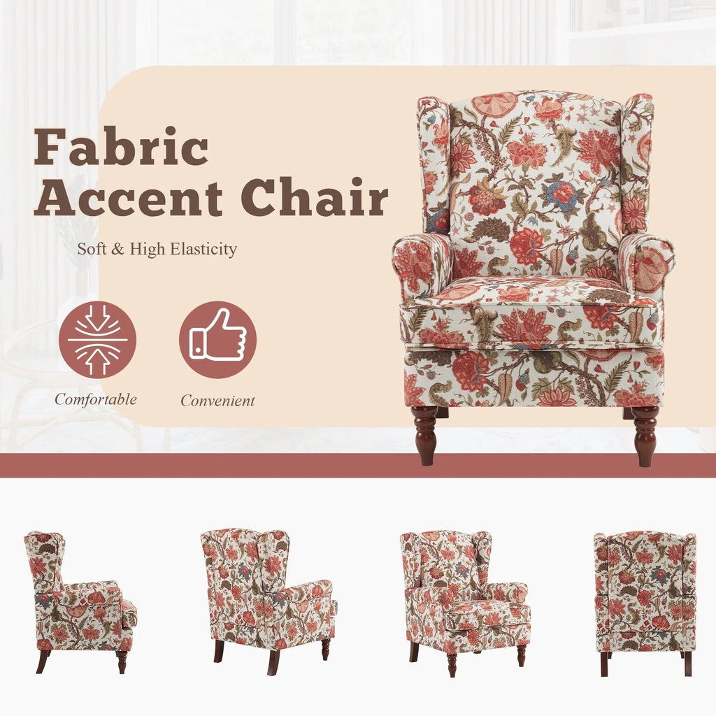 Erommy moderne fauteuil, fauteuil met hoge rugleuning, gestoffeerde eenzitsbank met knopen en houten poten voor de woonkamer