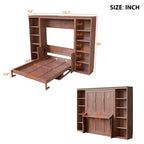Opklapbed voor een tweepersoonsbed/queensize bed, ruimtebesparend wandbed met bureau en boekenkast, donkerbruin - ModernLuxe