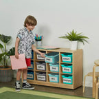 Meuble mobile à casiers avec plateau et 15 bacs à façade incurvée, 3x4, mobilier pour enfants