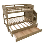 Whisen XL-Etagenbettgestell mit Ausziehbett, Etagenbett mit Stauraum, Etagenbett aus Massivholz, Stauraumtreppe, Kleiderschrank, 3 Schubladen, für Kinder