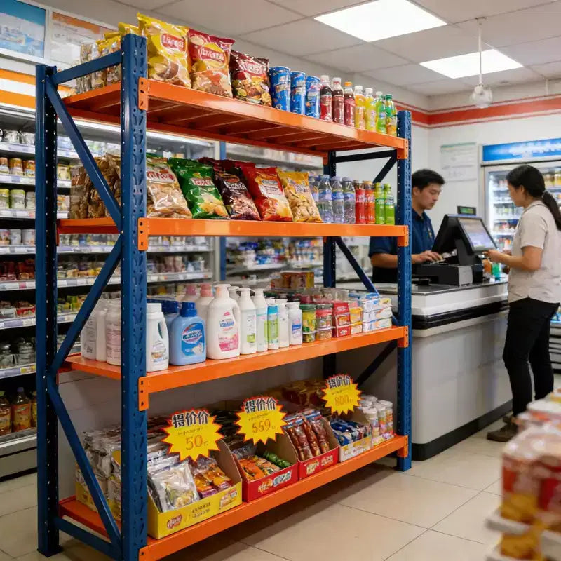 Wytrzymałe regały garażowe VIYET, 4 poziomy, nośność 4400LBS, regulowane metalowe półki, niebiesko-pomarańczowe, do zastosowań przemysłowych, sklepów, narzędzi i siłowni