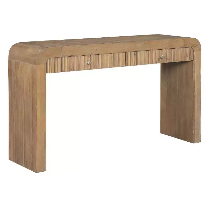 Console rustique Whisen, table d’entrée et table d’appoint avec façade de tiroir cannelée