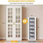 Hoge schoenenkast van Lantine met deuren, schoenenopbergruimte met 8 niveaus en verstelbare planken, moderne schoenenkast voor hal, kledingkast of woonkamer, wit