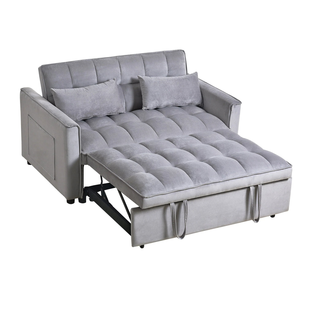 Modernes Ausziehsofa mit Schlaffunktion, 3-in-1-Schlafsofa mit verstellbarer Rückenlehne, Samt-Zweisitzer, Kissen und Seitentaschen