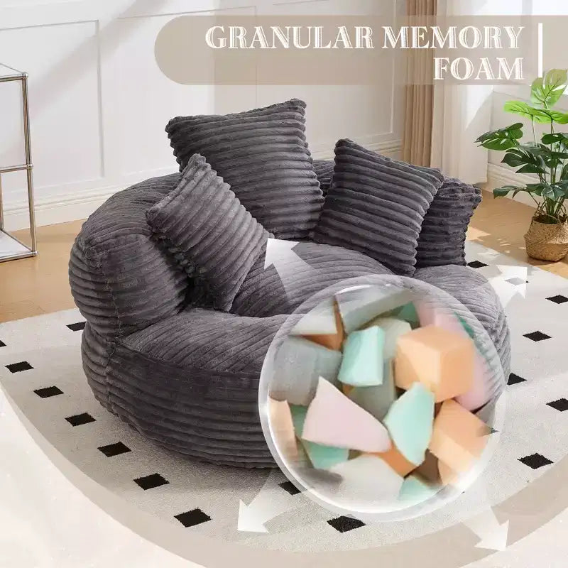 Sofa typu bean bag dla dorosłych i dzieci, duży fotel typu bean bag z sztruksu, 3 poduszkami i podłokietnikami do salonu lub sypialni