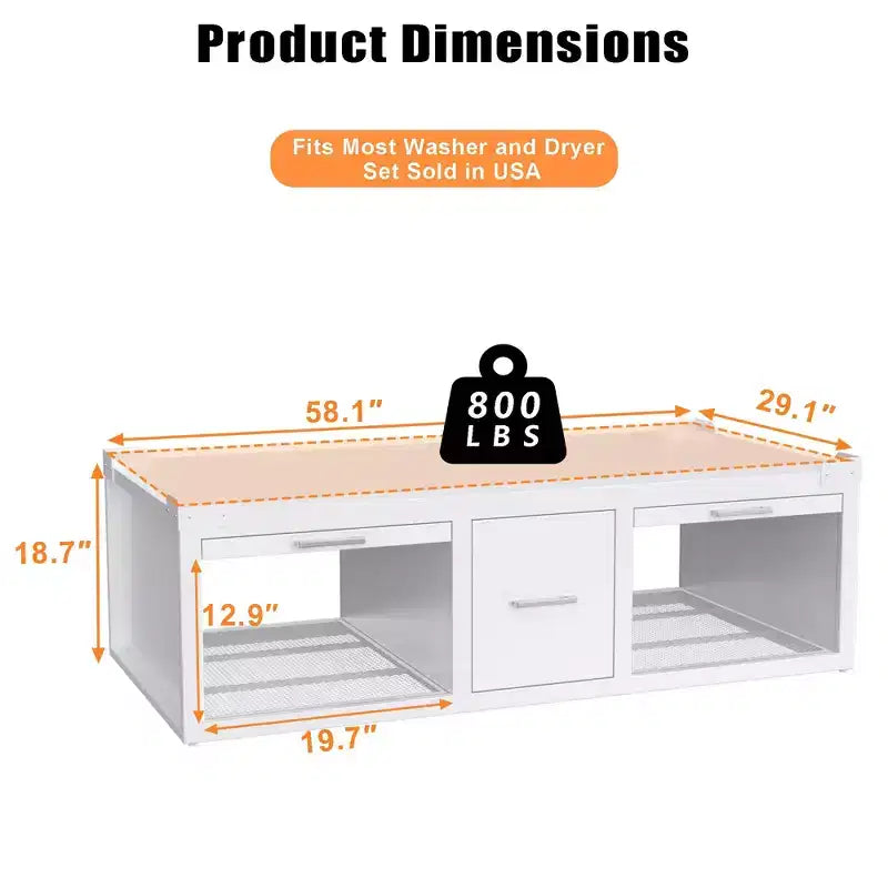 GDLF wasmachine- en drogerverhogers, universele standaard voor wasmachine en droger met uittrekbare plank, wit